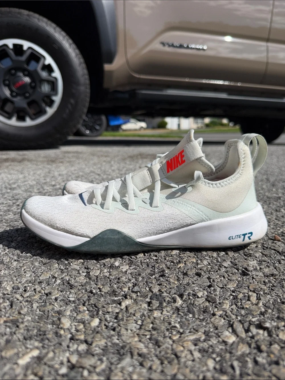 Nike Trainer Sneakers in White, Light Blue with Coral Accent